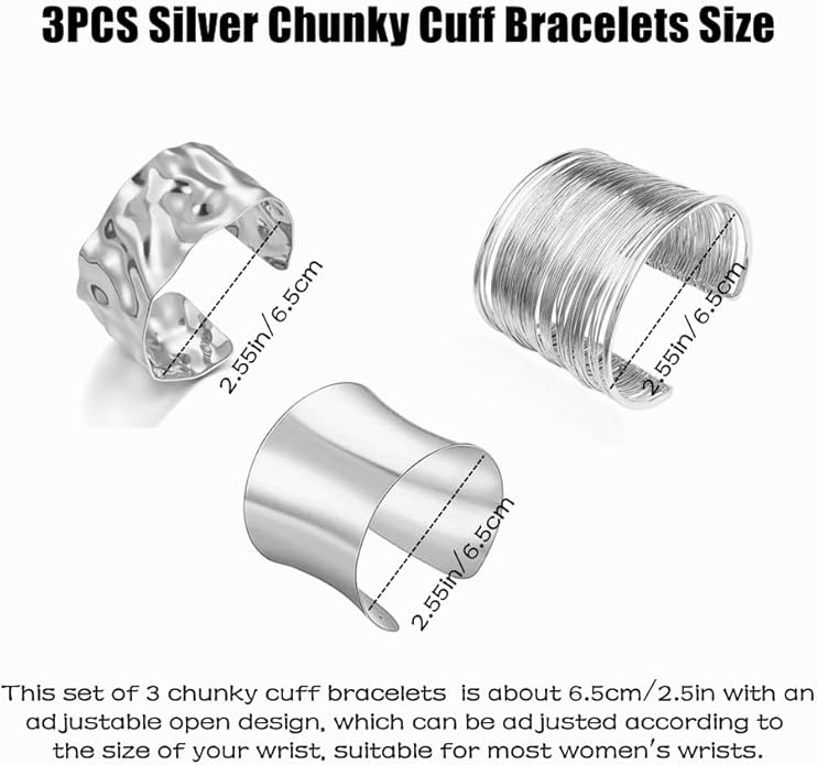3PCS Gold Chunky Cuff Bracelets for Women Irregular Minimalist Statement Bangle Bracelets Set Open Wide Bangle Arm Cuff Upper Arm Punk Jewelry