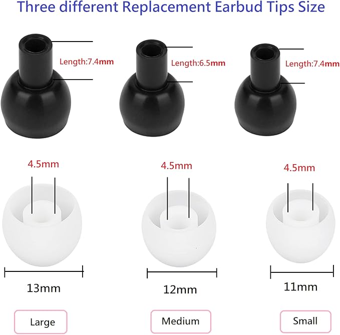 36 Pieces Large Earbud Tips Soft and Comfortable Silicone Earbud Tips Ear Bud Replacement Pieces Silicone Fit Most in-Ear Headphones，Inner Hole 3.8mm -5.5mm，Large White Earbuds Silicone Tips