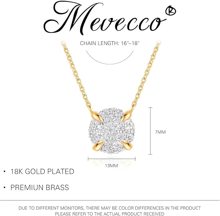 MEVECCO Dainty Gold Necklace For Women 18k Gold Plated Full CZ Pendant Necklace Handmade Necklace Jewelry Everyday Wear