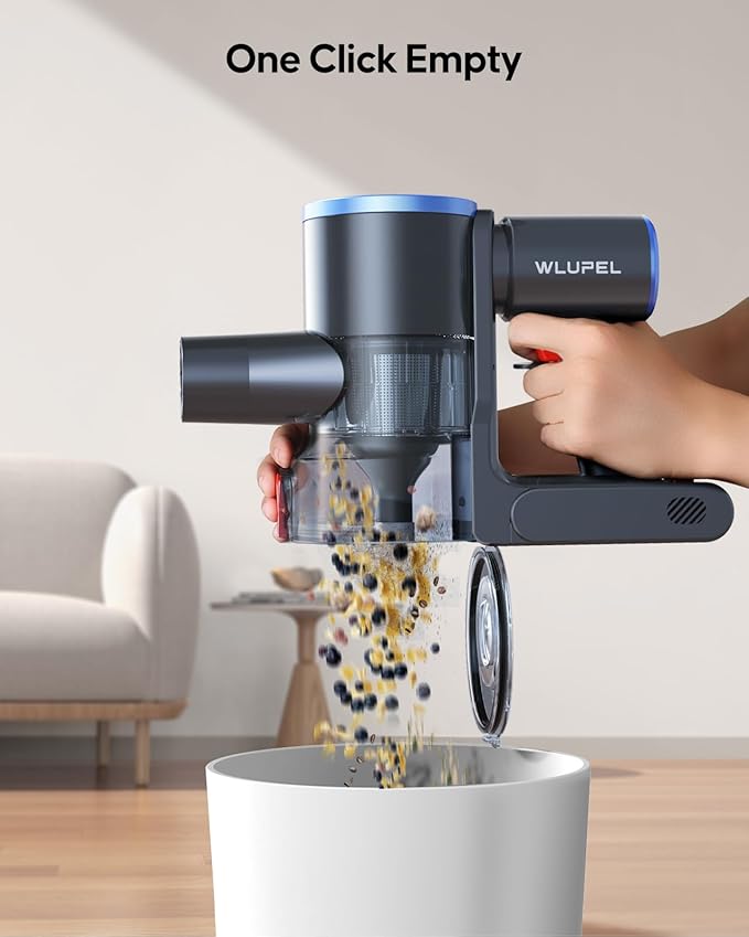 WLUPEL Cordless Vacuum Cleaner, 30KPA 400W Powerful Stick Vacuum with 45Mins Detachable Battery, 80000RMP Lightweight Handheld Vacuum with Adjustable Suction Modes for Hard Floor/Carpet/Pet Hair/Car