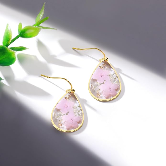Forget-Me-Not and Queen Anne's Lace Pressed Wildflower Earrings | Pressed Flower Earrings | Handmade Drop and Dangle Earrings | Gift for Woman