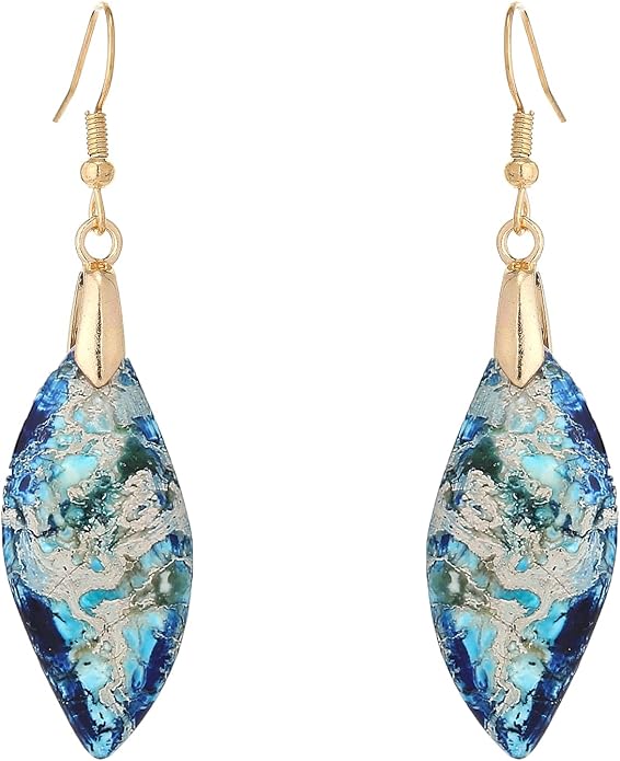 Boho Women Natural Stone Earrings Unique Healing Imperial Jasper Gemstone Energy Hypoallergenic Lightweight Dangle Drop Earrings Multiple Styles Earrings Jewelry for Birthday Party Gift