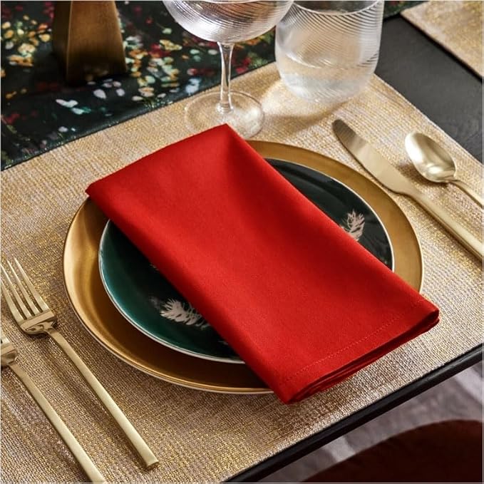 TARAN LIVING Cloth Napkins Solid Red Napkin Pack of 12 Daily Use 100% Cotton Dinner Napkins Holiday Napkin Cloth Table Napkin Soft Washable Reusable Napkin Set - 18x18 Inch