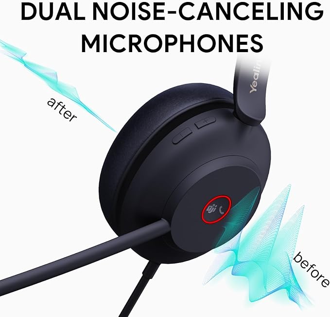 Yealink UH37 USB Headset with Microphone for PC Laptop - Headphones with Noise Cancelling Microphone for Computer,On-Ear Wired Office Call Center Headset Dual