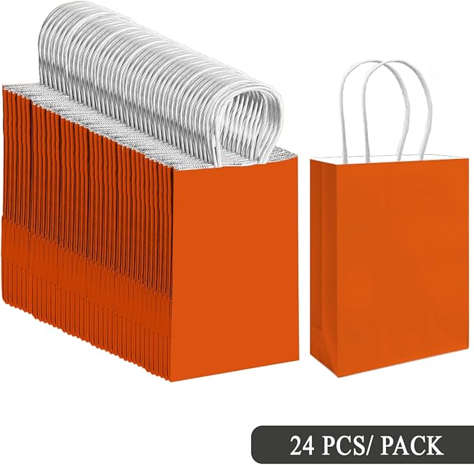 qiqee 30PCS Medium Gift Bag with Handles Bulk 11"x5"x8" Gift Bags Orange Bags Multiple Uses (Medium Size)