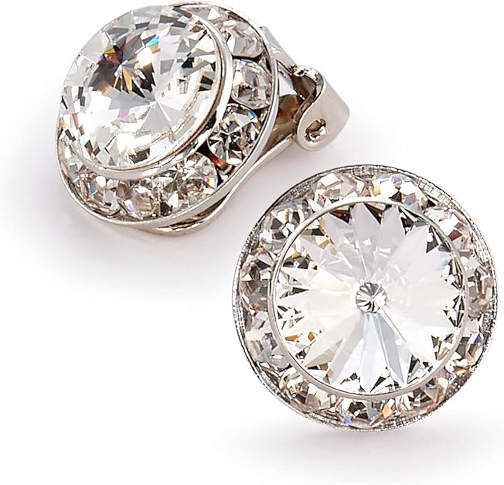 | Crystal Clear and Crystal AB Rhinestone Clip On or Pierced Earrings for Dance, Pageant, Prom, Performance, Wedding
