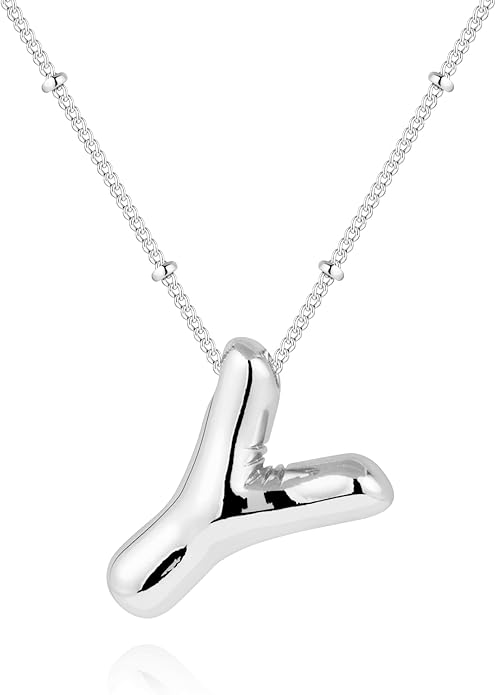 Inerney Valentines Day Gifts Gold Bubble Letter Necklace Initial Necklaces for Women, Chunky 14K Plated Balloon Initials, Trendy Charm Non Tarnish Custom Name Pendant Jewelry Gifts for Mom