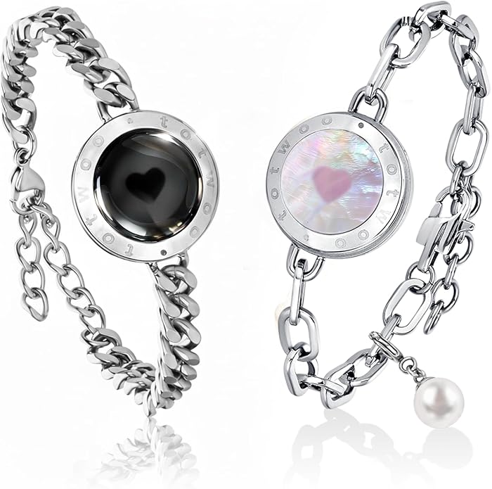 TOTWOO Long Distance Touch Bracelets for Couples, Smart Light & Vibration Love Jewelry, Long Distance Valentines Day Gifts for Him Her Women Men, One-to-One Bluetooth Pairing via App