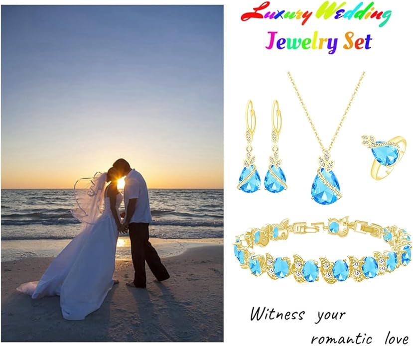 LMXXVJ Jewelry Set for Women,Teardrop Cubic Zirconia Necklace Earrings Adjustable Ring Bracelet Jewelry Set Formal Jewelry Gift