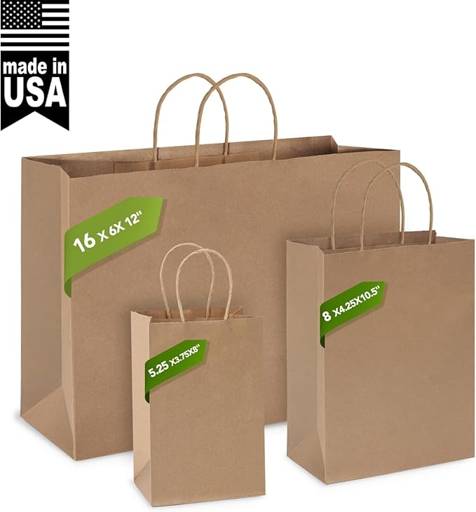 MESHA Large Paper Bags 16x6x12 Inch,Brown Kraft Gift Bags 50 Pack Bulk, Crafts Shopping Bag For Retail Wedding Party Favor Small Business Grocery