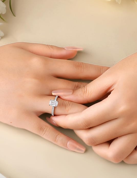 Elspeth 925 Sterling Silver Engagement Ring for Women Oval/Radiant/Pear/Princess/RoundCut Cubic Zirconia Promise Ring Size 4-10