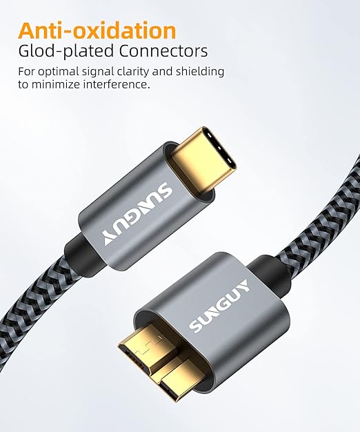 SUNGUY 10Gbps Micro B to USB C Hard Drive Cable 0.5FT, USB 3.1 USB C to Micro B, High-Speed External Hard Drive USB C Cable for iPhone 16/15 Series, MacBook Pro/Air, iPad, WD Toshiba Westgate Seagate