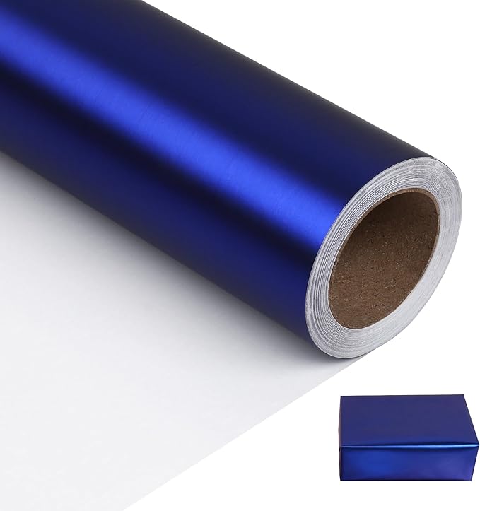 NESCCI Matte Metal Blue Wrapping Paper, Solid Color Paper,Gift Wrapping Paper,Perfect for Wedding,Valentine's Day,Birthday, Christmas,Baby Shower,DIY Bouquet (17.5 Inches X 32.8 Feet)