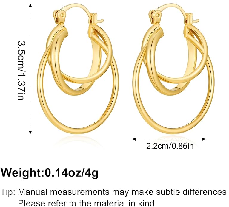 Layered Gold Hoop Earrings for Women 18K Gold Plated Triple Hoops Thin Intertwined Hoop Chic Statement Jewelry