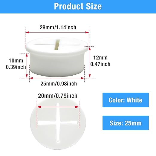 Desk Grommet, 1 in 25 mm Silicone Rubber Grommets, White Desk Hole Cover for Cables, Flexible Wall Cord Pass Through Grommet for Office Table Computer Home Furniture Wire Organizer-8 Pcs