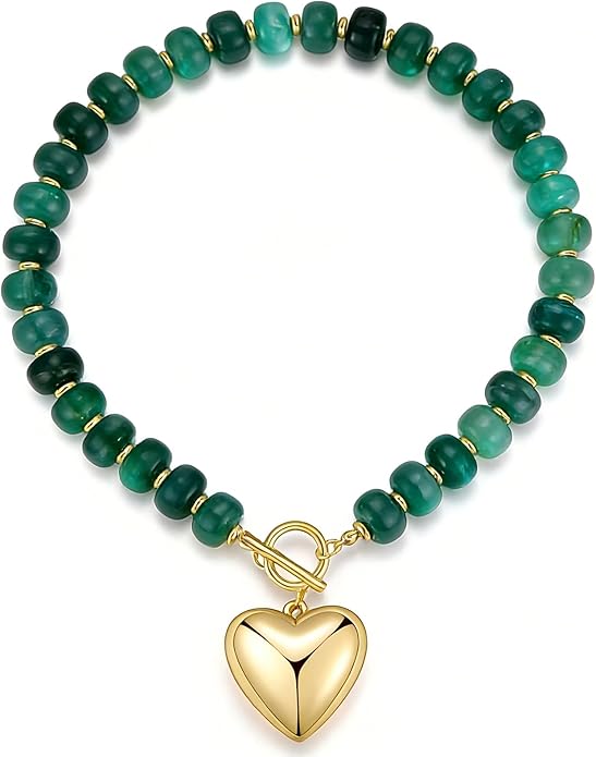GZQ Chunky Gold Heart Necklace for Women, Acrylic Beaded Chain with Puff Heart Adjustable Clasp, Perfect for Daily Wear Party Date Streetwear Outfits Fashion Jewelry Gift