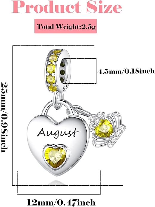 Birthstone Charms for Charms Bracelet: 925 Sterling Silver Heart Dangle Charms for Bracelets and Necklaces, Birthday Mother's Day Christmas Gifts For Women.