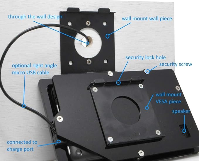 TABcare Anti-Theft Acrylic VESA Enclosure for Galaxy TAB A7 Lite 8.7" SM-T220 Tablet with Free Wall Mount Kit & 90-Degree Angle USB C Cable (TAB A7 Lite, Black)