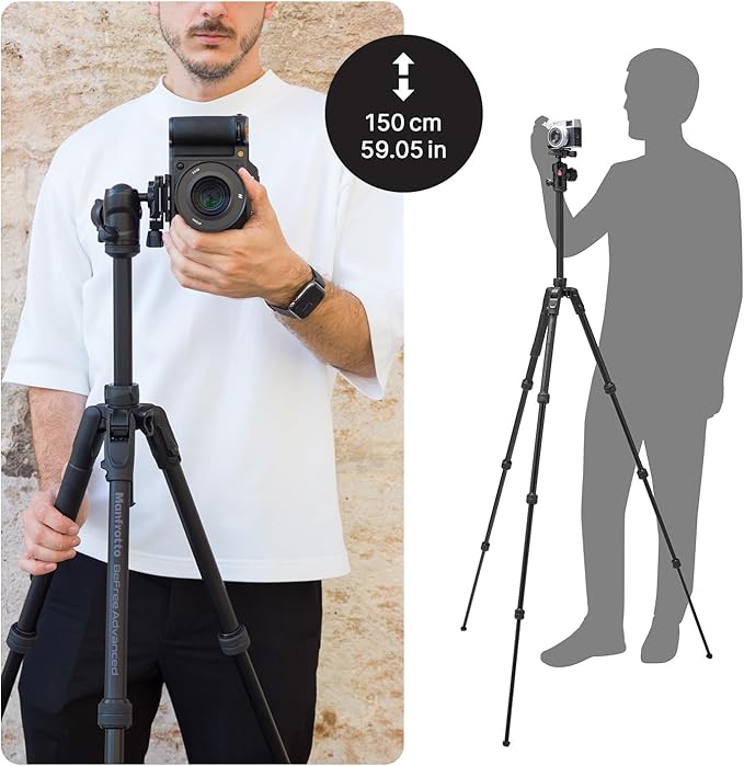 Manfrotto Befree Advanced AS, Camera Tripod, Twist Lock, Compatible with Arca-Swiss, Portableand Compact, Alumiium, Travel Tripod Kit, Ball Head, for DSLR, Mirrorless, Camera Accessories