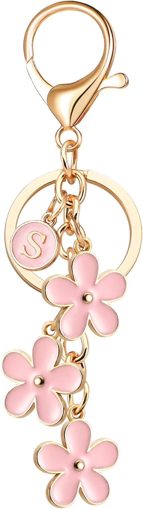 OUMILAN Initial Keychain Cute Flower Charms Keyring for Handbag Backpack–Personalized A-Z Letter Jewelry Gift for Women Girls