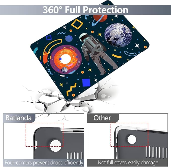 Batianda Design Case for New MacBook Air 13 Inch Model A2337 M1 A2179 A1932 2021 2020 2019 Release,3D Painted Hard Shell with Keyboard Cover & Screen Protector, Astronaut Planet