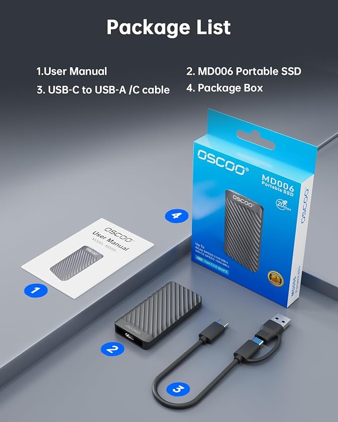 2TB Portable SSD, Up to 2000MB/s, USB 3.2 Gen 2x2 External Solid State Drive, Dual USB-C&A, Compatible with iPhone 15/16/17, Android, Mac, Laptops, Tablets, Smart TVs, Cameras, Game Consoles