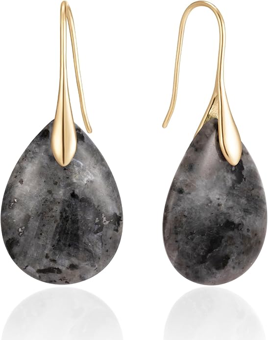 SELOVO Agate Teardrop Stone Grey Drop Earrings Fishhook Dangle Earrings for Women