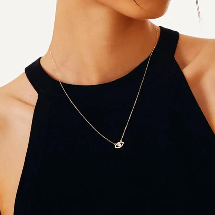 Evil Eye Necklace for Women 14K Gold Plated Delicate Necklaces Blue White CZ Diamond Pendant Necklace Cute Boho Tiny Evil Eye Lucky Protection Jewelry Gift for Women