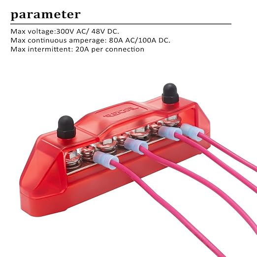 Recoil BBS43-P Bus Bar 4 x M5 Studs 3 Screw Terminals Power Distribution Block Busbar with Ring Terminals