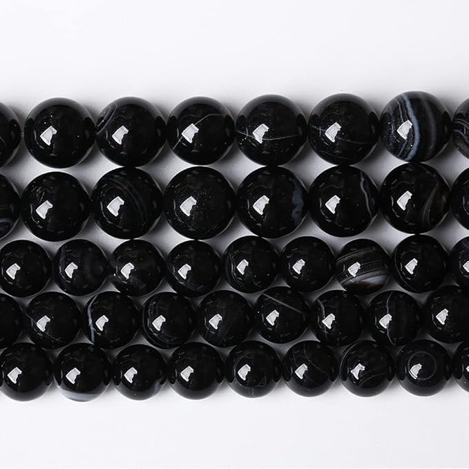 90PCS 4mm Natural Black Striped Agate Beads Gemstone Round Loose Beads for Jewelry Making DIY Bracelet Necklace 15" Inch (Black Striped Agate Beads, 4mm)
