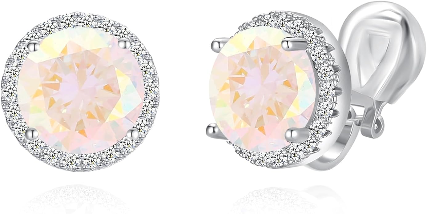 YOQUCOL 10MM Cubic Zirconia Crystal Clip On Stud Earrings Round Non Pierced Earrings for Women