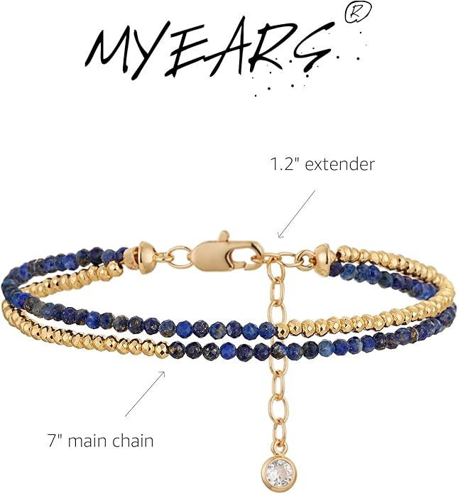 MYEARS Women Beaded Bracelet Gold Double Layer Gemstone 14K Simple Dainty Handmade Chain Everyday Boho Beach Jewelry