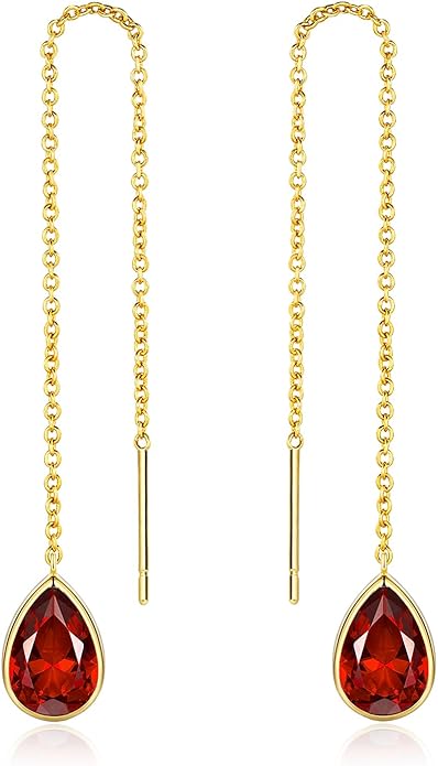 Long Dainty 18K gold plated Threader Chain (Green, Purple) Emerald Purple Dangle Earrings for Women by SNGIA, Minimalist Fashion Statement Trendy Thin Drop Jewelry Gifts