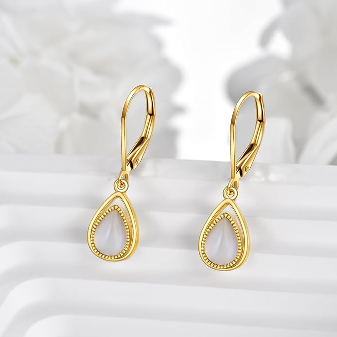 DOVRAN 10K 14K Solid Gold Leverback Earrings for Women Real Yellow Gold Filigree Dangle Earrings Trendy Jewelry Birthday Christmas Gifts for Wife Mom
