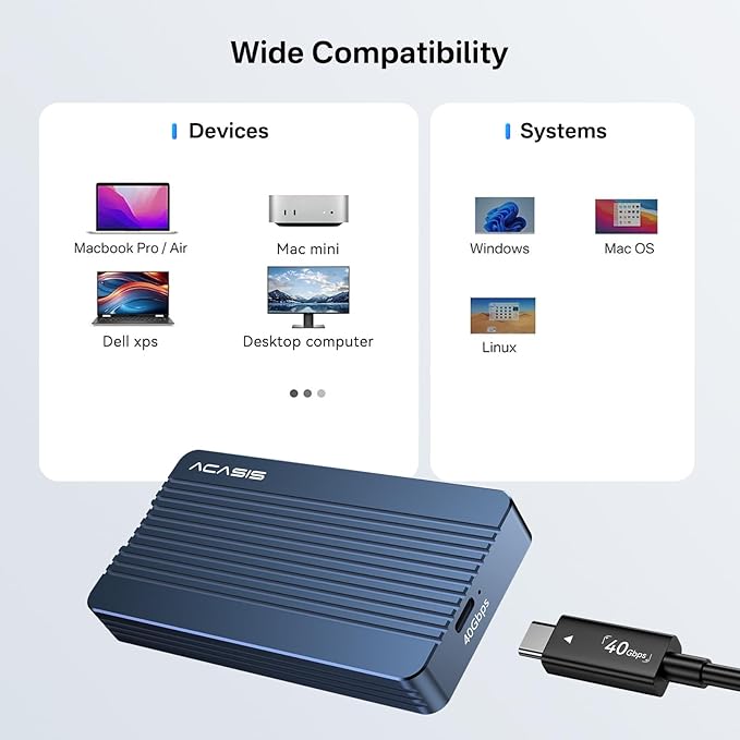 ACASIS 40Gbps M.2 NVMe SSD Enclosure, Only Compatible with Thunderbolt 4/3 USB4,TBU405 Air for M1 M2 Pro/Max, Tool Free Installation, Support M-Key Interface B+M 2280/2260/2242/2230 SSD Size