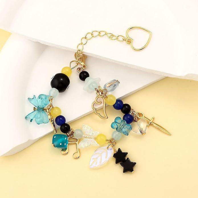 Black 8 Ball Charm Bracelet - Y2K Bow Dopamine Leaf Star Bracelets - Gift for Sister Bestie Friend