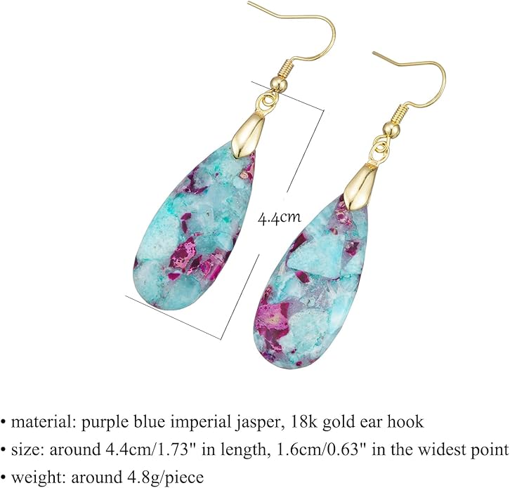 Boho Women Natural Stone Earrings Unique Healing Imperial Jasper Gemstone Energy Hypoallergenic Lightweight Dangle Drop Earrings Multiple Styles Earrings Jewelry for Birthday Party Gift