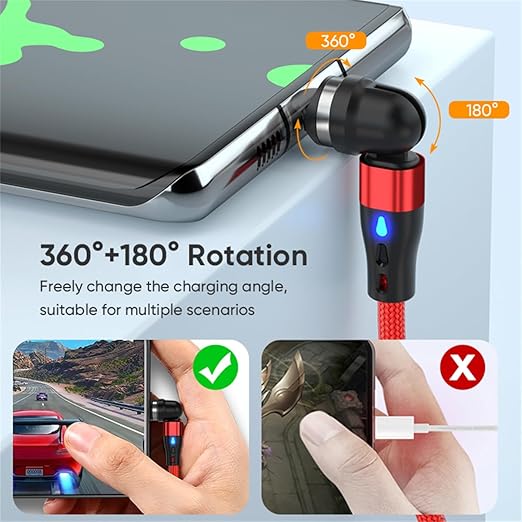Magnetic Charging Cable (4 Pack, 3+3+6+6ft) 7Pin PD 60W USB C to USB Type C/Micro USB Fast Charging 540 Rotation Magnet Charger Cable Magnetic Phone Charger Data Cable for Smartphone Tablet Laptop