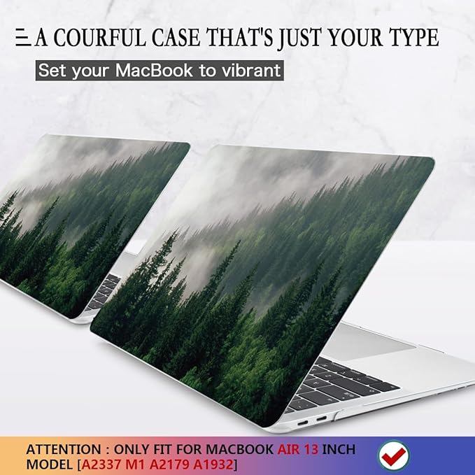CISSOOK Compatible with MacBook Air 13 inch Case 2021 2020 2019 2018 Release A2337 M1 A2179 A1932 with Touch ID, Plastic Hard Shell Case &Keyboard Cover &Screen Protector for MacBook Air 13, Forest
