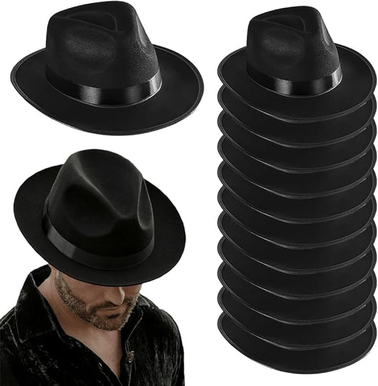 Funny Party Hats Black Fedora Gangster Hat Costume Accessory - Pack of 12
