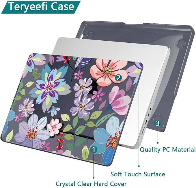 Teryeefi for MacBook Pro 14 inch Case M4 M3 M2 M1 Chip (2025 2024 2023 2021 Release) Model A3112 A3401 A3185 A2918 A2992 A2779 A2442, PC Hard Shell+Keyboard Cover Skin, Pretty Colorful Flower A004
