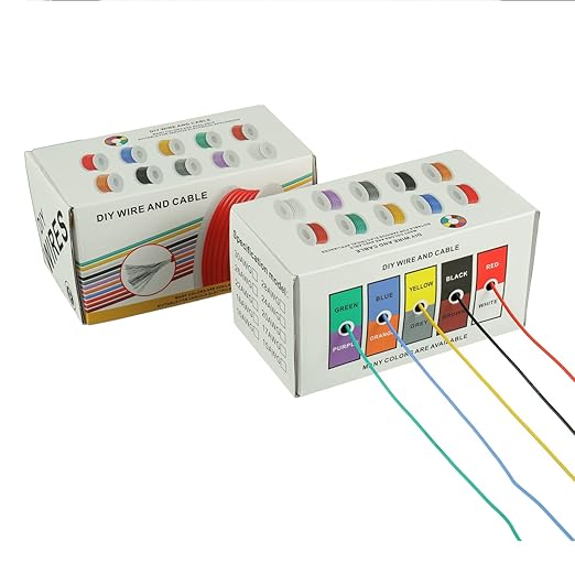 BOJACK 26 AWG Flexible Silicone Wire Electric Wire Hook up Wire Kit 300V Cables with Plus 20 φ3mm Heat Shrink Tubings and a Mini Wire Stripper(5 Colors 32.81Ft Each Color, 26AWG)