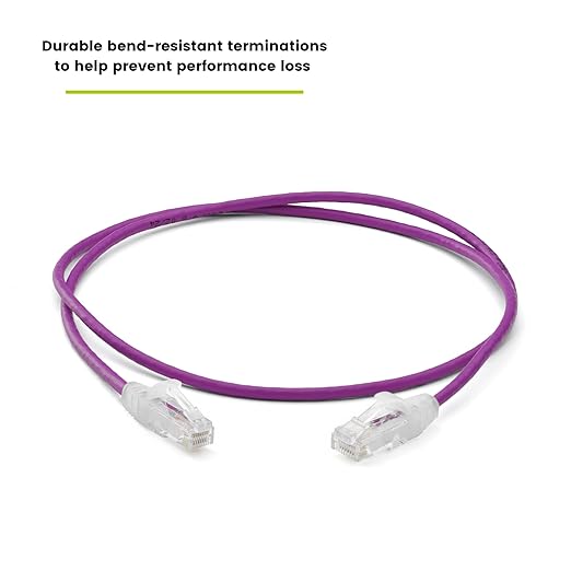 TRUECABLE Cat6 Component Rated Patch Cable, Unshielded (U/UTP), 3ft, Purple, 28AWG Solid Copper, Snagless 10G High-Speed Ethernet Cable, PoE++ 4PPoE 100W, UL Listed, RoHS-3, 1 Pack