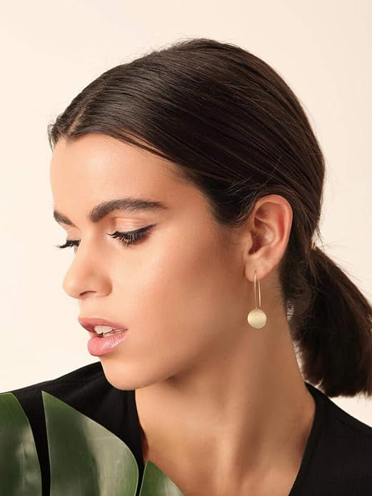 SOFYBJA Dainty 18K Gold Plated Disc Ball Triangle Sunburst Drop Earrings Long Dangle Lightweight Handmade Earrings Jewelry