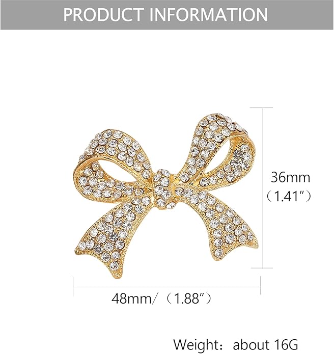 Elegant Crystal Bow Brooch Pin for Women,Vinage Sparkly Rhinestones Brooches Pins Beautiful Lapel Pins Dress Suit Shirt Ceremony Clothes Accessories Jewelry