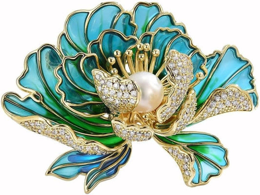 Flower Brooch Pin - Rhinestone Flower Pin 18k Gold Plated - Thanksgiving Day, Birthday, Wedding Gifts for Mom, Wife