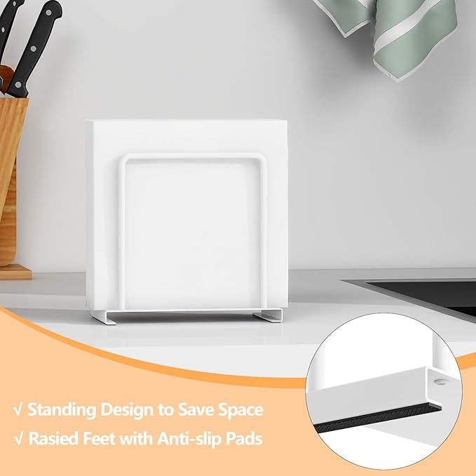 Napkin Holder for Table, Metal Napkin Holder for Kitchen Dining, Standing Paper Napkin Storage for Table Countertop, White