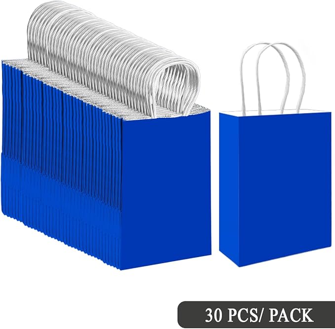 qiqee 30PCS Medium Gift Bag with Handles Bulk 11"x5"x8" Gift Bags Diamond Blue Bags Multiple Uses (Medium Size)