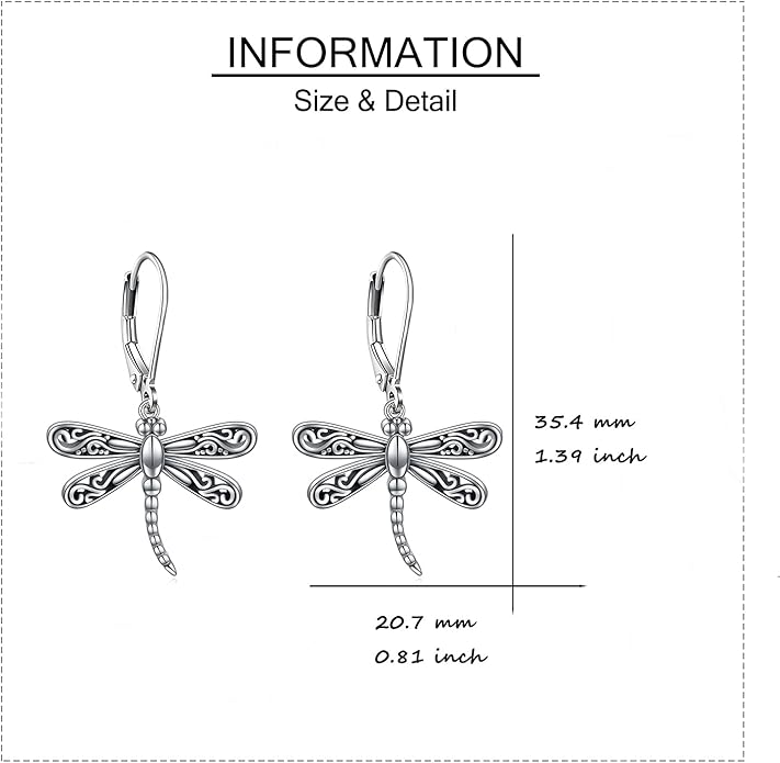 ONEFINITY Dragonfly Earrings 925 Sterling Silver Moonstone Leverback Dragonfly Dangle Drop Earrings Women Jewelry Gifts