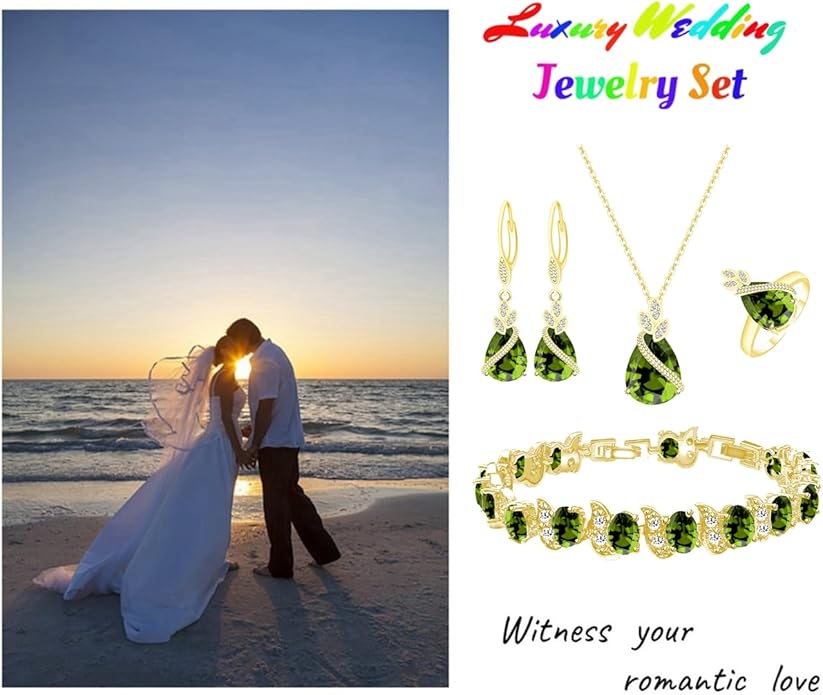 LMXXVJ Jewelry Set for Women,Teardrop Cubic Zirconia Necklace Earrings Adjustable Ring Bracelet Jewelry Set Formal Jewelry Gift